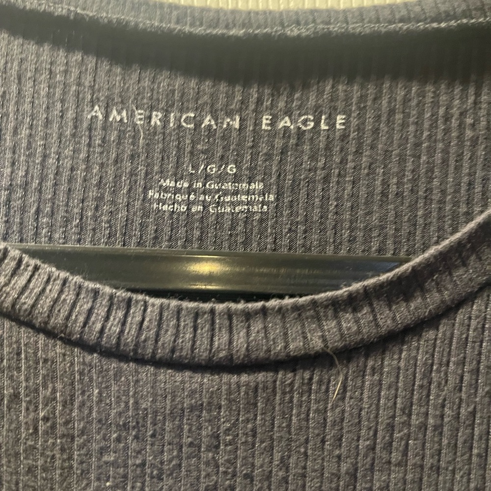 American Eagle Outfitters Charcoal Ribbed Short Sleeve Crop Tee - Picture 3 of 4